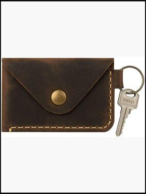 Handmade Leather Wallet Keychain Slim Card Holder Minimalist Cash Organizer